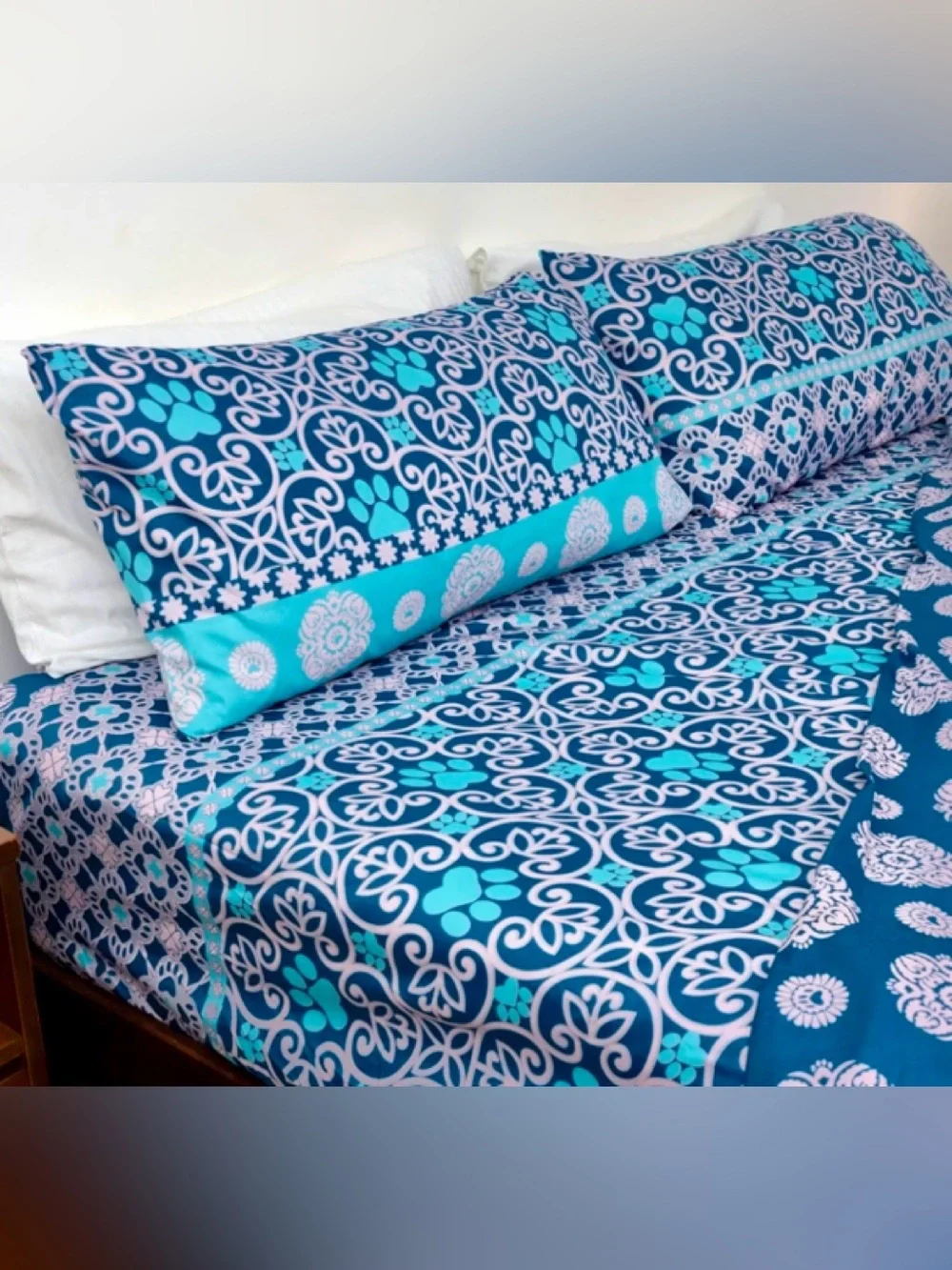 Perfectly Patterned Paws Blue Sheet Set - King